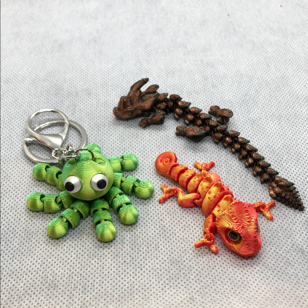 Colorful Kids 3-Pack Toy Figures - Orange Octopus, Blue Lizard, Green Skeleton